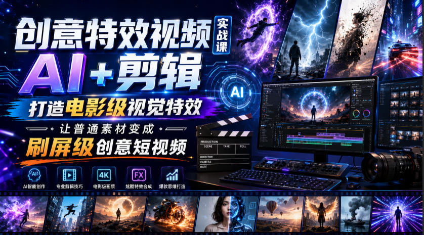 创意特效视频实战课，AI+剪辑打造电影级视觉特效引爆短视频流量-创享网