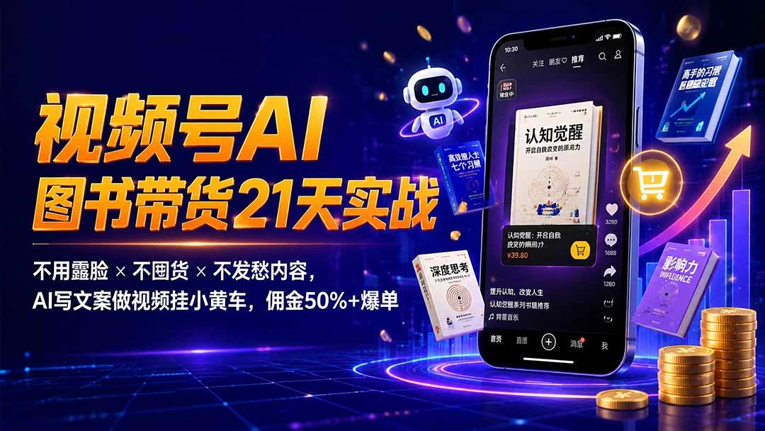 AI图书带货21天实战，佣金50%+不用露脸不囤货，一条视频爆单8942 - 创享网-创享网