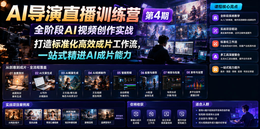 AI导演直播训练营第4期｜全阶段AI视频创作实战，搭建标准化成片工作流，掌握广告短剧MV商业视频制作 - 创享网-创享网