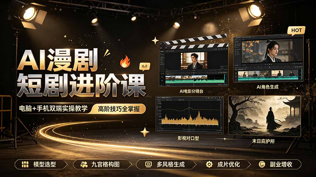 AI漫剧短剧进阶课，手机电脑双端实操+对口型吃瓜末日解压全讲解-创享网