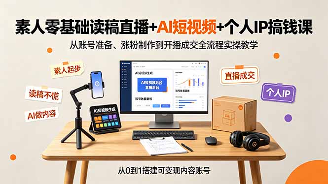 素人零基础读稿直播+AI短视频+个人IP搞钱课，账号准备到开播成交全流程落地-创享网