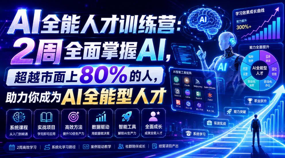 AI全能人才训练营：2周全面掌握AI核心技能，覆盖文案/图像/视频/PPT/数字人/工作流-创享网