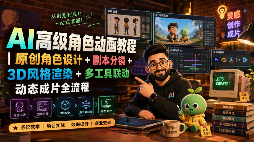AI高级角色动画教程，原创设计+剧本分镜+3D渲染+多工具联动全流程 - 创享网-创享网