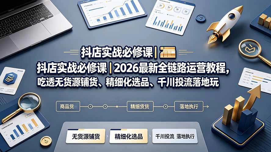 抖店实战必修课，2026全链路运营，铺货选品到千川投流落地 - 创享网-创享网