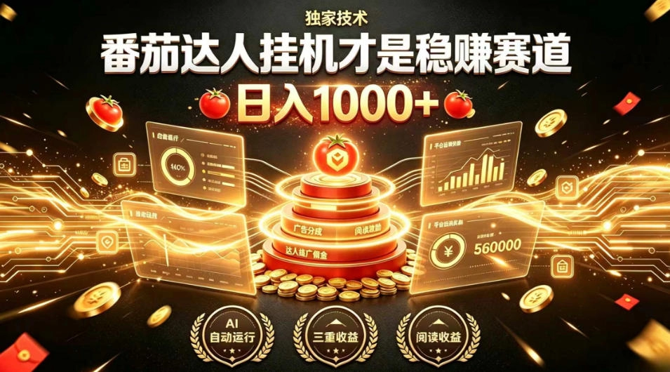 番茄达人挂G稳賺，日入1000+可矩阵放大的傻瓜式副业-创享网