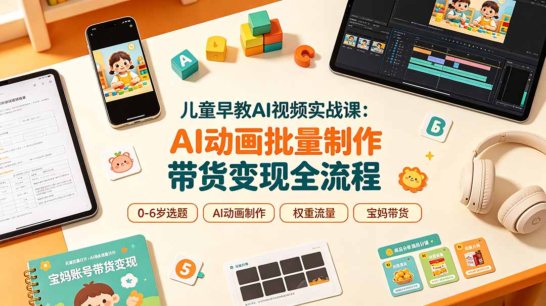儿童早教AI视频实战课，0-6岁认知选题+AI批量制作+权重拉升+宝妈带货全流程-创享网