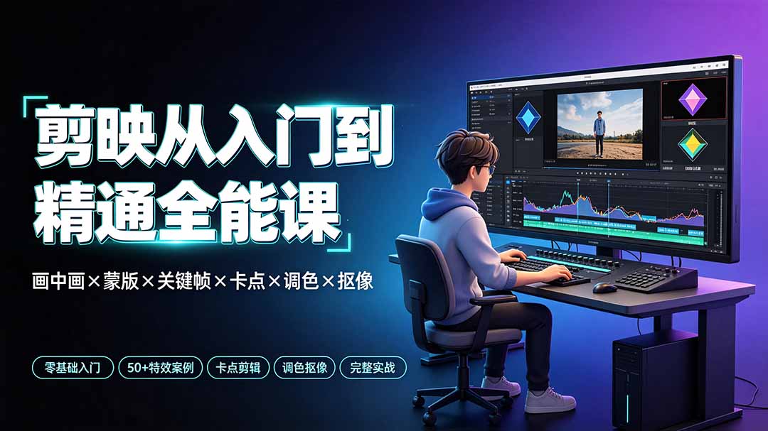 剪映从入门到精通全能课：画中画×蒙版×关键帧×卡点×调色×抠像，一站式掌握剪辑核心技能-创享网