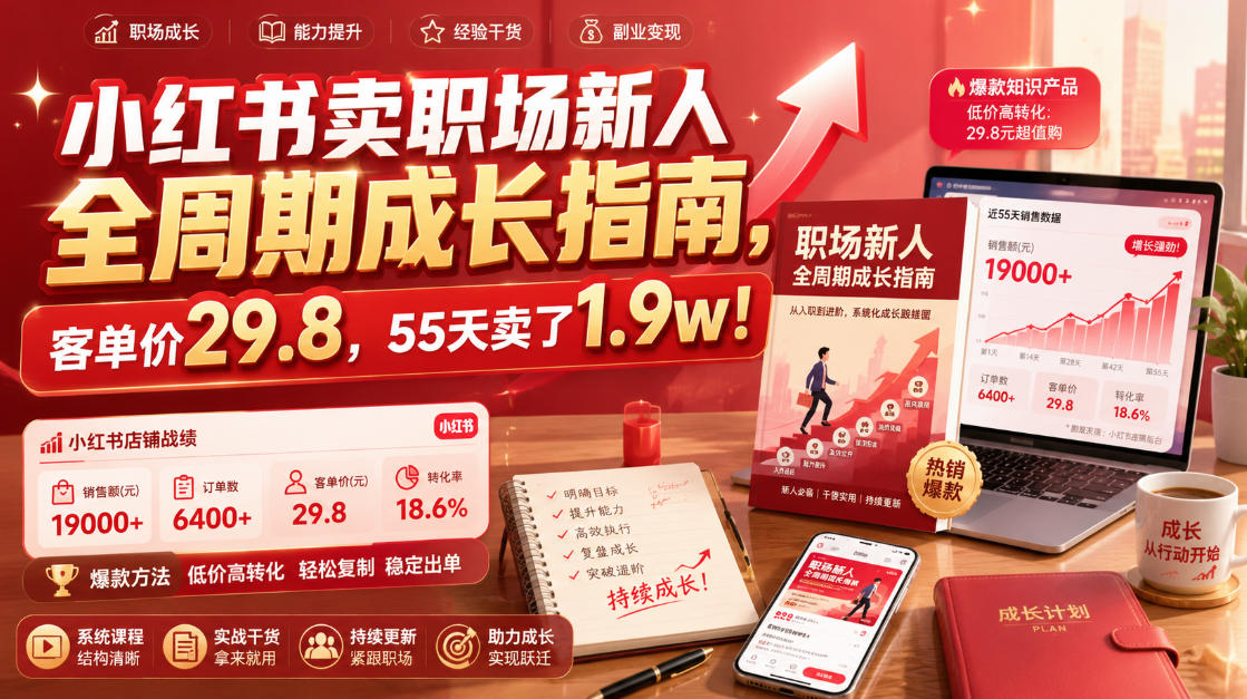 小红书职场成长指南拆解，客单价29.8元55天卖1.9w单虚拟资料变现-创享网