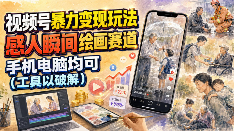 视频号感人瞬间绘画变现拆解，中老年流量红利手机电脑均可操作-创享网