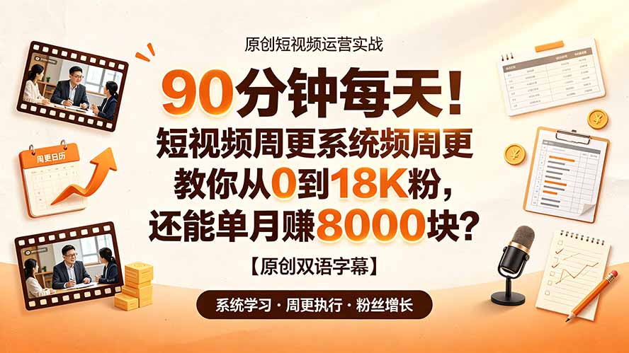 90分钟/天短视频周更系统，从0到1.8万粉单月赚8000美元实战拆解-创享网