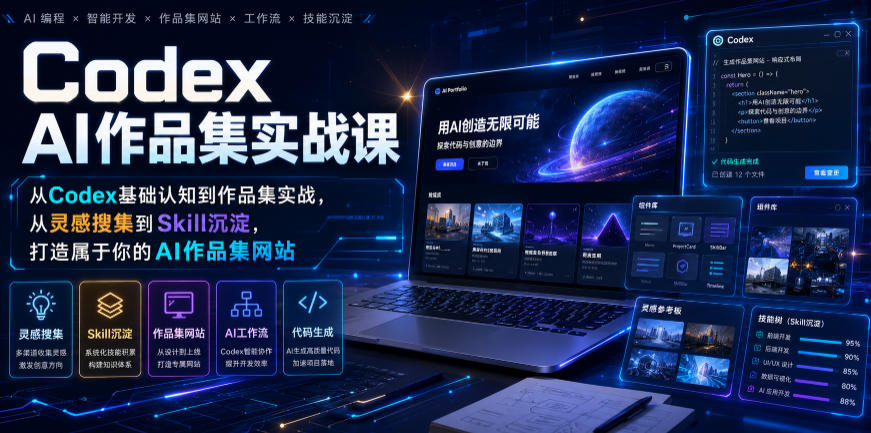 Codex AI作品集实战课，基础认知到作品集实战从灵感到Skill沉淀打造AI作品集网站-创享网
