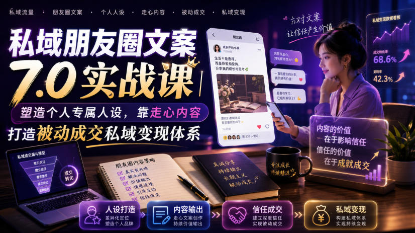 私域朋友圈文案7.0实战课，重塑人设走心内容打造被动成交变现体系 - 创享网-创享网