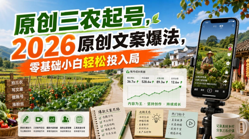 2026三农原创起号爆法，零基础文案拍摄轻松入局 - 创享网-创享网