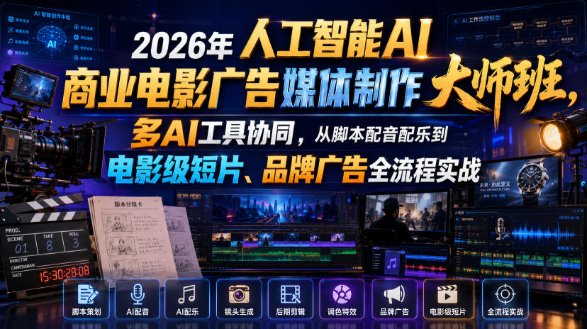 AI商业电影广告制作大师班，多工具协同脚本配音到品牌广告全流程 - 创享网-创享网