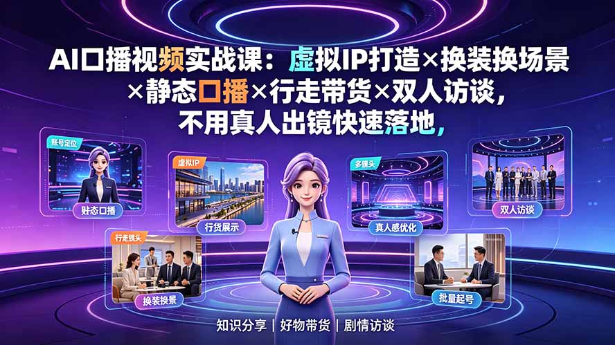 AI口播实战:虚拟IP打造·换装换场景·行走带货·双人访谈-创享网