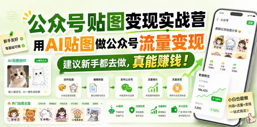 公众号贴图变现实战营，用AI贴图做公众号流量变现，建议新手都去做，真能賺钱！-创享网