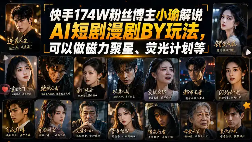 快手174W粉丝博主小瑜解说AI短剧漫剧搬运玩法，可以做磁力聚星、荧光计划等-创享网