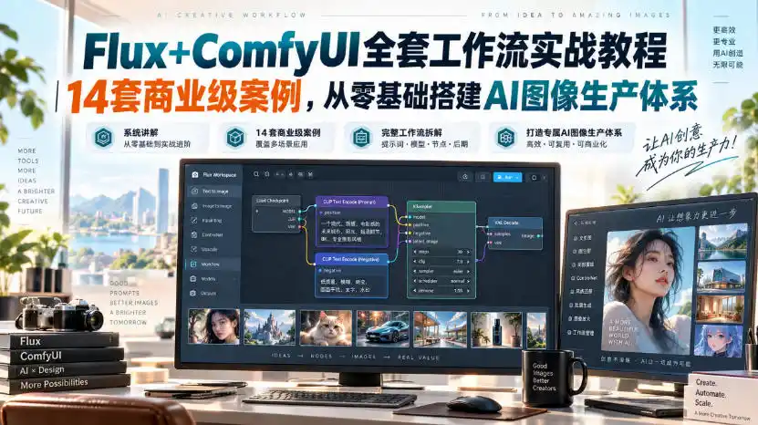 Flux+ComfyUI全套工作流实战教程｜14套商业级案例，从零基础搭建AI图像生产体系-创享网