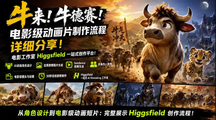 牛来！牛德赛！电影级动画片制作流程详细分享！电影工作室Higgsfield一站式创作平台，完整创作流程-创享网