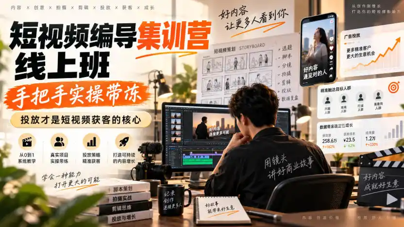 短视频编导集训营线上班，手把手实操带冻，投放才是短视频获客的核心-创享网
