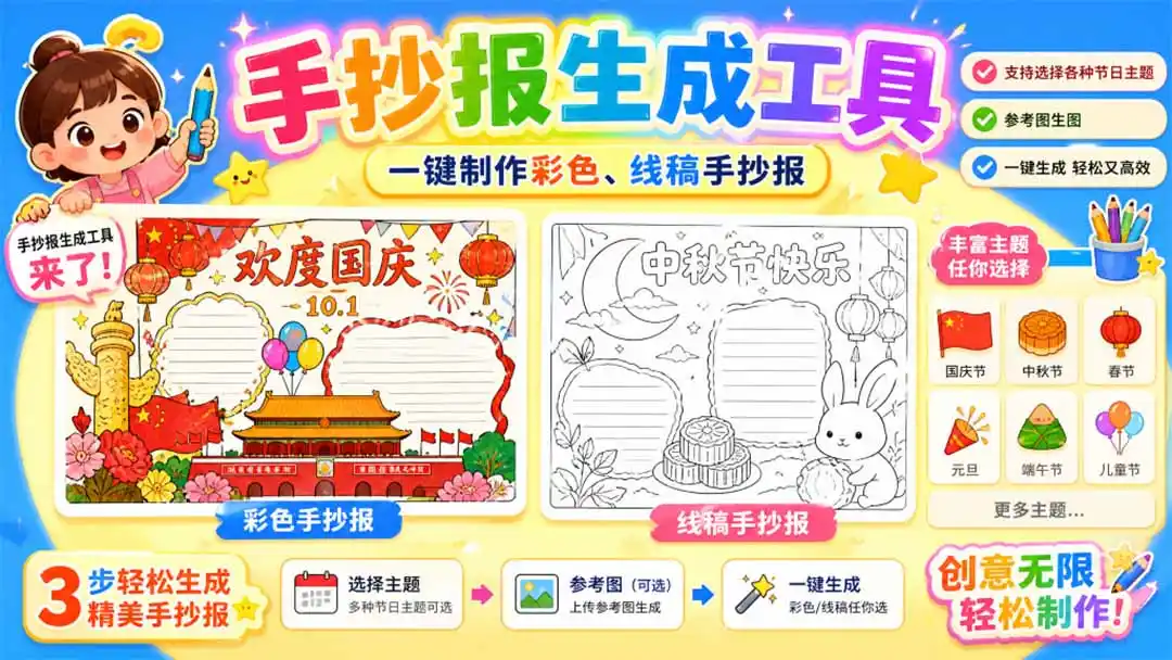 手抄报批量生成工具来了，完全免费，告别豆包生图，这个高清无水印-创享网
