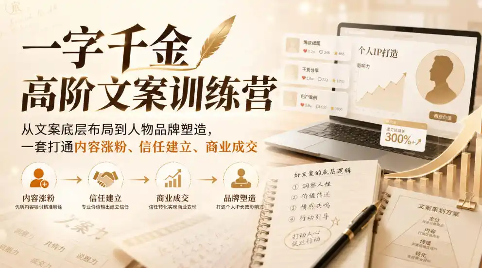 一字千金高阶文案训练营，从文案底层布局到人物品牌塑造，一套打通内容涨粉、信任建立、商业成交 - 创享网-创享网