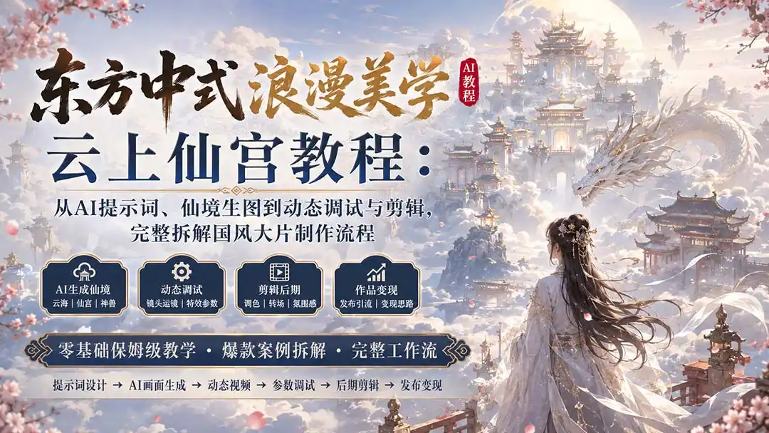 东方中式浪漫美学云上仙宫教程：从AI提示词、仙境生图到动态调试与剪辑，完整拆解国风大片制作流程 - 创享网-创享网