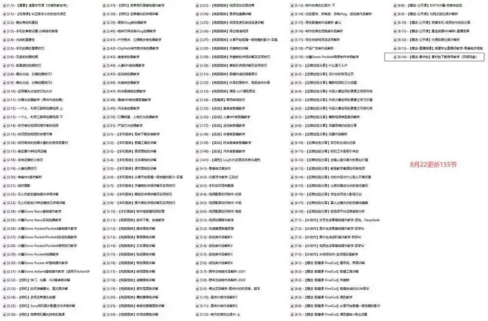 全能视频创作人155节实战课-更新26年8月:手机相机拍摄+剪映剪辑+AI创作+自媒体运营,让你的视频拥有灵活,轻松10w