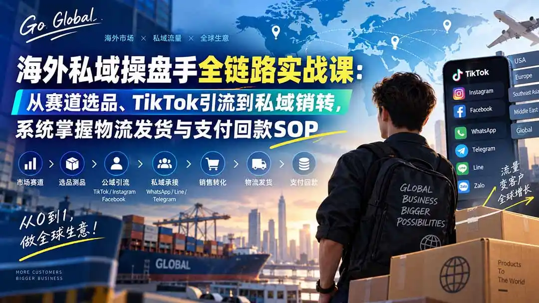 海外私域操盘手全链路实战课：从赛道选品、TikTok引流到私域销转，系统掌握物流发货与支付回款SOP-创享网