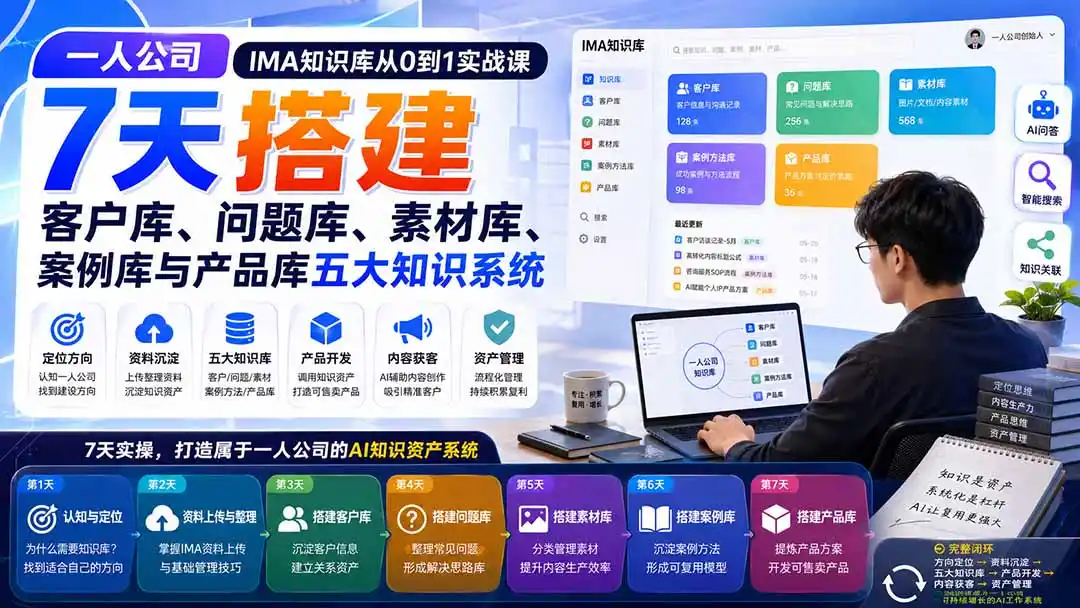 一人公司IMA知识库从0到1实战课：7天搭建客户库、问题库、素材库、案例库与产品库五大知识系统-创享网