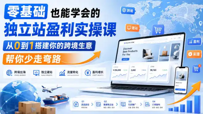 零基础也能学会的独立站盈利实操课，从0到1搭建你的跨境生意，帮你少走弯路-创享网