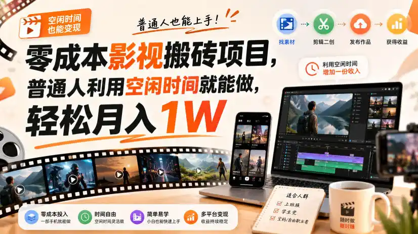 零门槛影视搬砖项目，月入万元，玩法稳定普通人可落地的长期副业！-创享网
