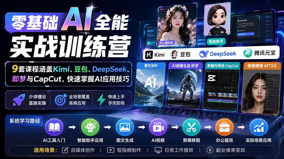 零基础AI全能实战训练营：9套课程涵盖Kimi、豆包、DeepSeek、即梦与CapCut，快速掌握AI应用技巧-创享网