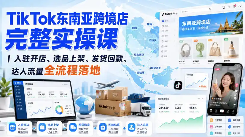 TikTok东南亚跨境店完整实操课｜入驻开店、选品上架、发货回款、达人流量全流程落地 - 创享网-创享网