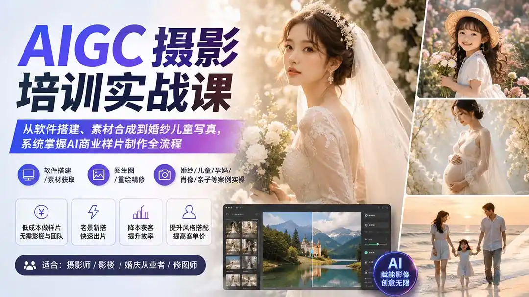 AIGC摄影培训实战课：从软件搭建、素材合成到婚纱儿童写真，系统掌握AI商业样片制作全流程-创享网