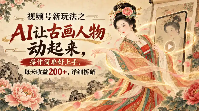 视频号新玩法之AI让古画人物动起来，操作简单好上手，每天收益200+，详细拆解-创享网