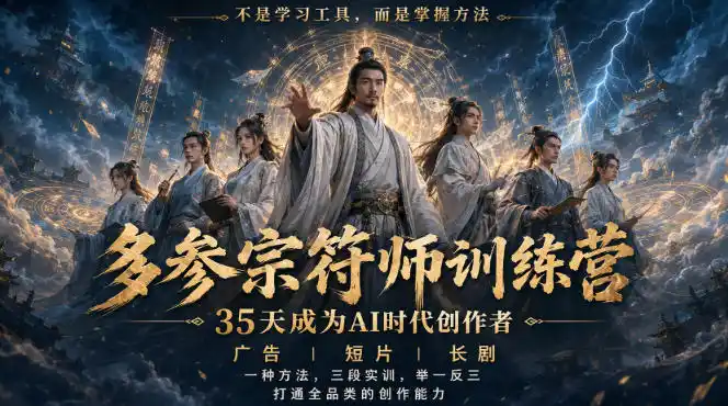 多参宗符师训练营，35天成为AI时代创作者，广告|短片|长剧，一种方法，三段实训，举一反三，打通全品类的创作能力-创享网