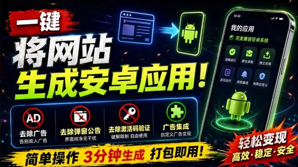 目前最好用，一键将网站生成安卓应用！支持去除广告、弹窗公告、激活码验证、广告集成等web-to-app - 创享网-创享网