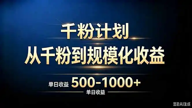 抖音千粉账号计划，从千粉到规模化收益 500-1000+单日收益-创享网
