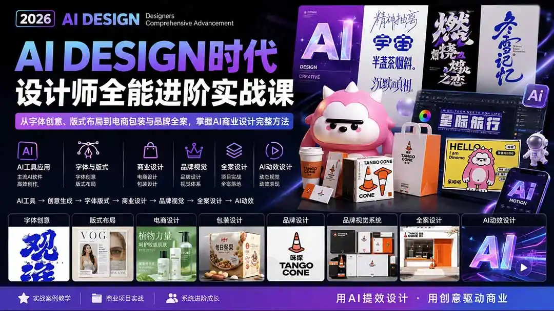 2026AI DESIGN时代设计师全能进阶实战课：从字体创意、版式布局到电商包装与品牌全案，掌握AI商业设计完整方法-创享网