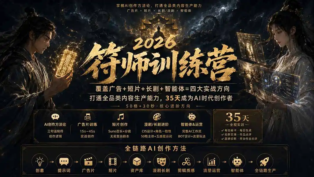 符师训练营-35天成为AI时代创作者，广告+短片+漫剧+智能体四大实战方向，掌握从创意到上线的完整工作流-创享网