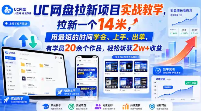 UC网盘拉新项目实战教学，拉新一个14米，用最短的时间学会、上手、出单，有学员20余个作品，轻松斩获2w+收益 - 创享网-创享网
