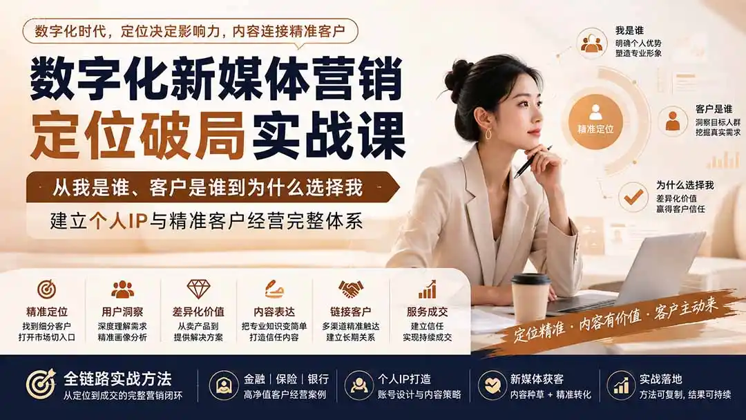 数字化新媒体营销定位破局实战课：从我是谁、客户是谁到为什么选择我，建立个人IP与精准客户经营完整体系-创享网