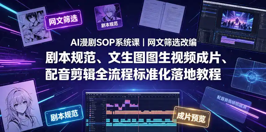 AI漫剧SOP系统课｜网文筛选改编、剧本规范、文生图图生视频成片、配音剪辑全流程标准化落地教程(更新0826) - 创享网-创享网