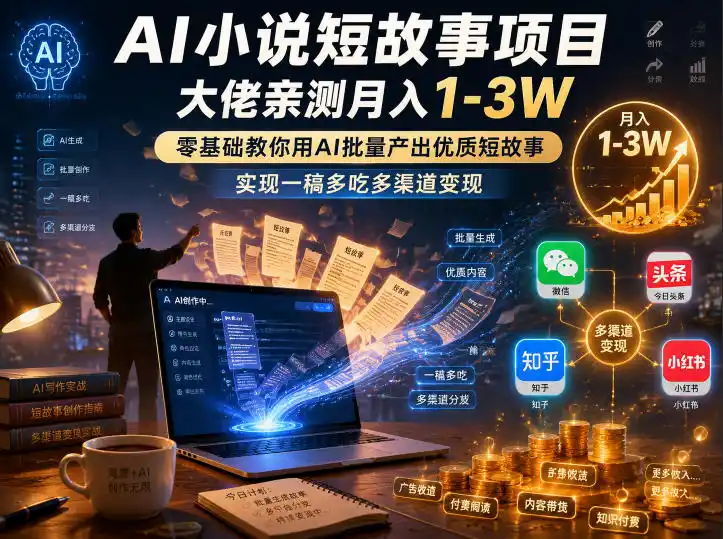 AI小说短故事项目，大佬亲测月入1-3W，零基础教你用AI批量产出优质短故事，实现一稿多吃多渠道变现(更新0824) - 创享网-创享网