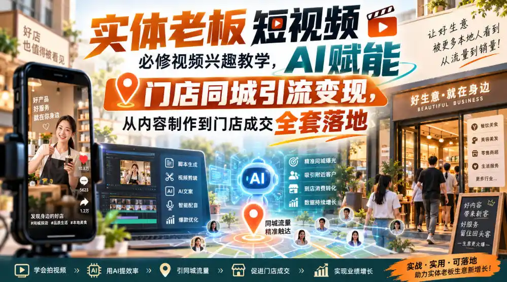 实体老板短视频必修视频兴趣教学，AI赋能门店同城引流变现，AI+短视频+直播打爆实体客流量-创享网