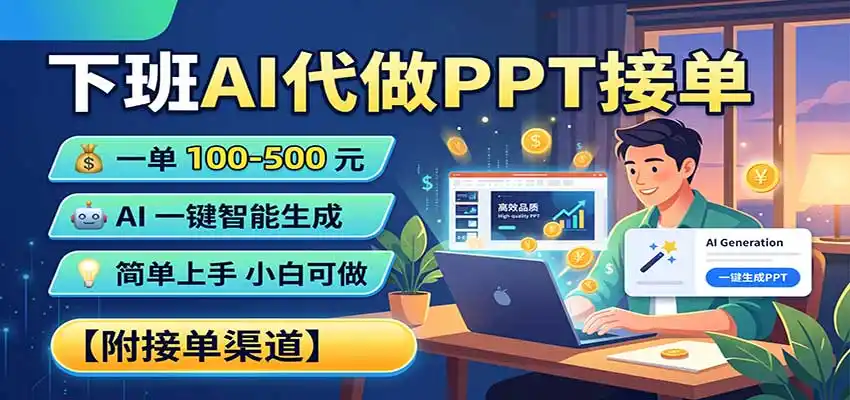 下班AI代做PPT接单，一单100-500，AI一键生成，小白也能做，附接单渠道-创享网