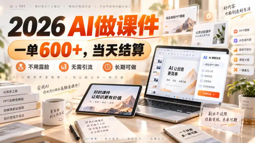2026 AI做课件，一单600+，当天结算，不用露脸，无需引流，长期可做【揭秘】-创享网