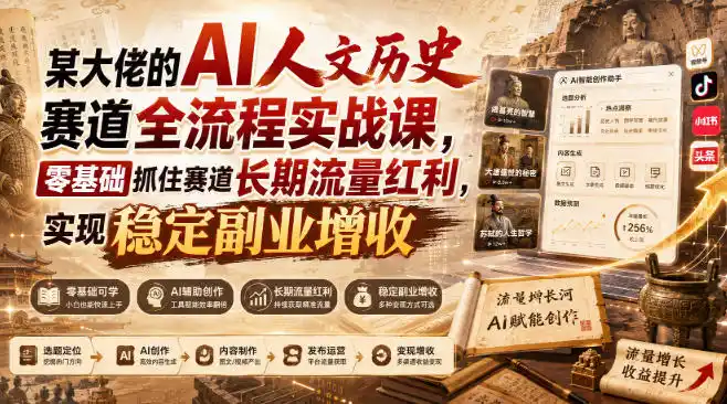 某大佬的AI人文历史赛道全流程实战课，零基础抓住赛道长期流量红利，实现稳定副业增收-创享网