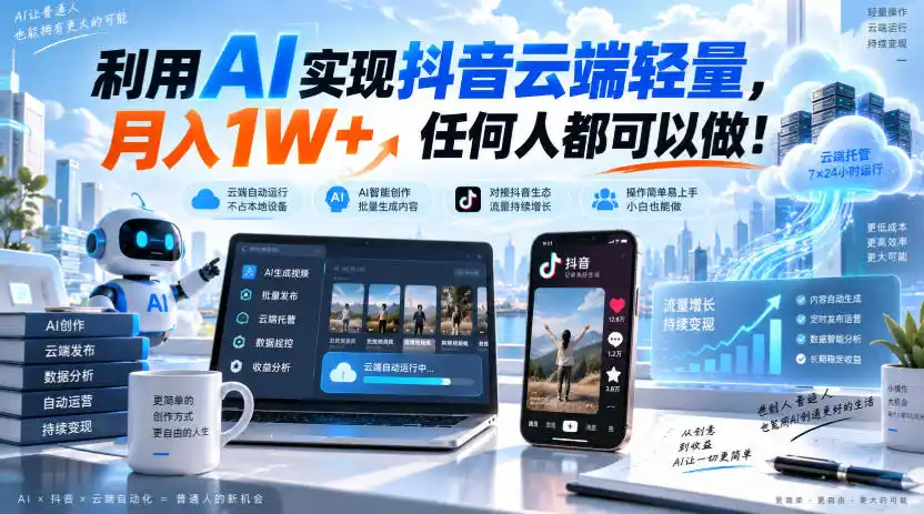 利用AI实现抖音云端轻量，月入1W+，任何人都可以做！【揭秘】-创享网